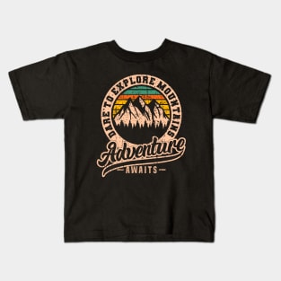 Adventure Outdoors mountains retro badge logo vintage Kids T-Shirt